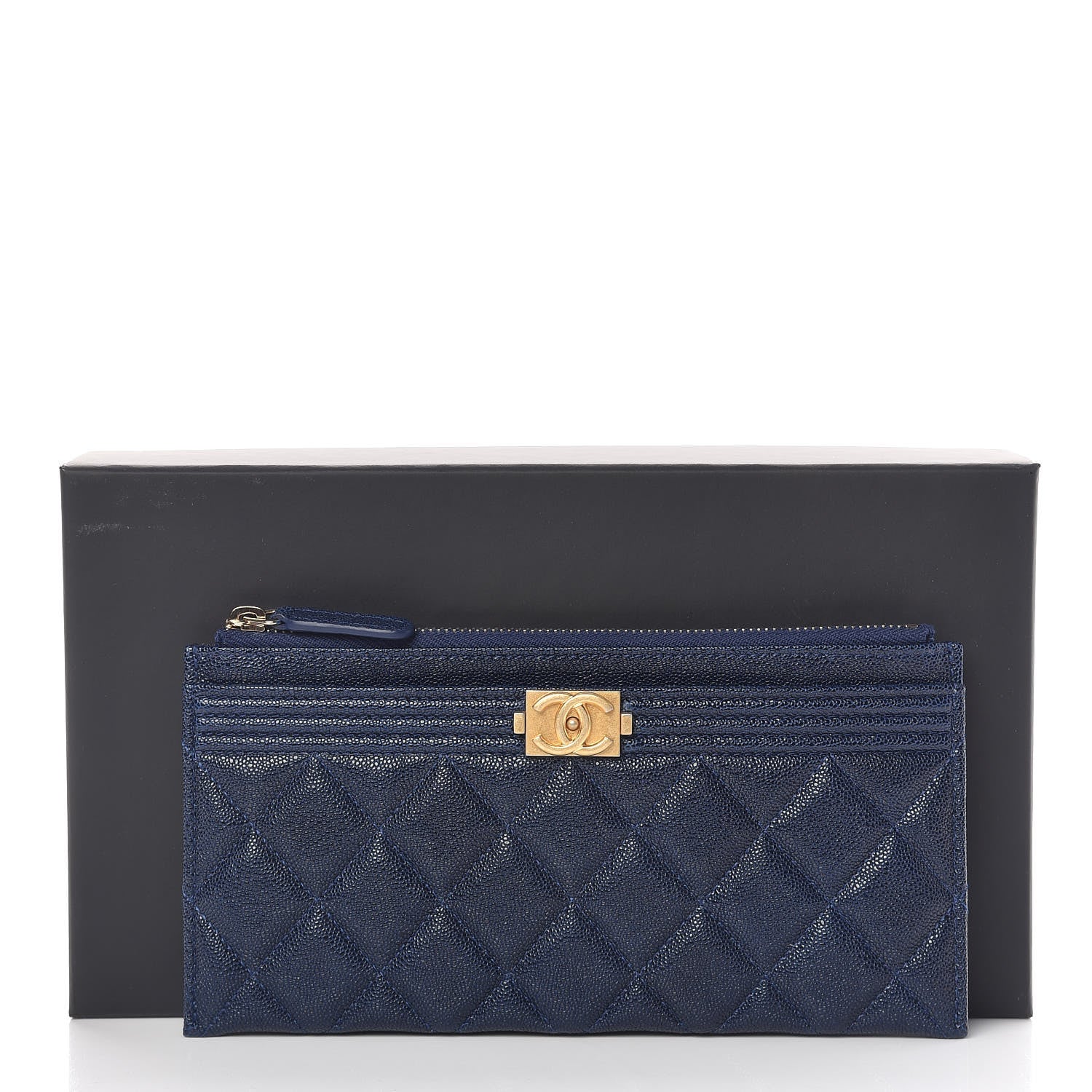 Chanel Caviar Quilted Classic Zip Boy Pouch Navy 8 of 8