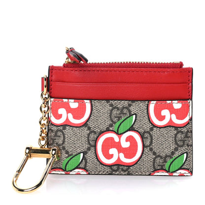 Gucci GG Supreme Monogram Apple Key Coin Case Card Holder Beige Multicolor Lobster Red 1 of 7