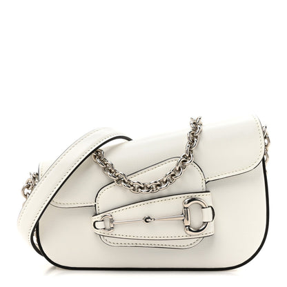 Gucci Calfskin Mini Horsebit 1955 Asymmetric Shoulder Bag Great White 1 of 7