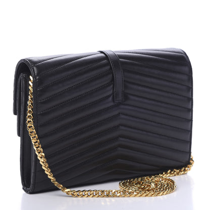 Saint Laurent Lambskin Matelasse Chevron Monogram Sulpice Chain Wallet Black 2 of 13