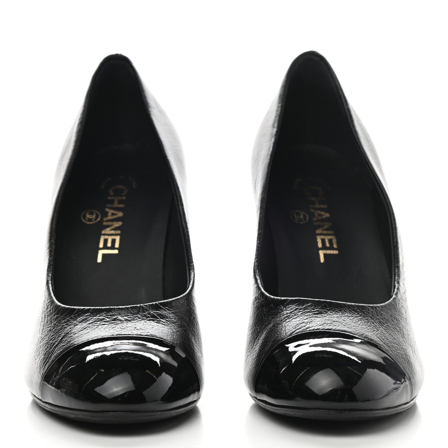Chanel Lambskin Patent Cap Toe CC Pumps 38.5 Black 2 of 8