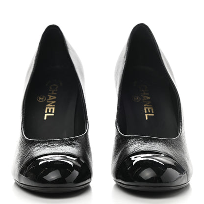 Chanel Lambskin Patent Cap Toe CC Pumps 38.5 Black 2 of 8