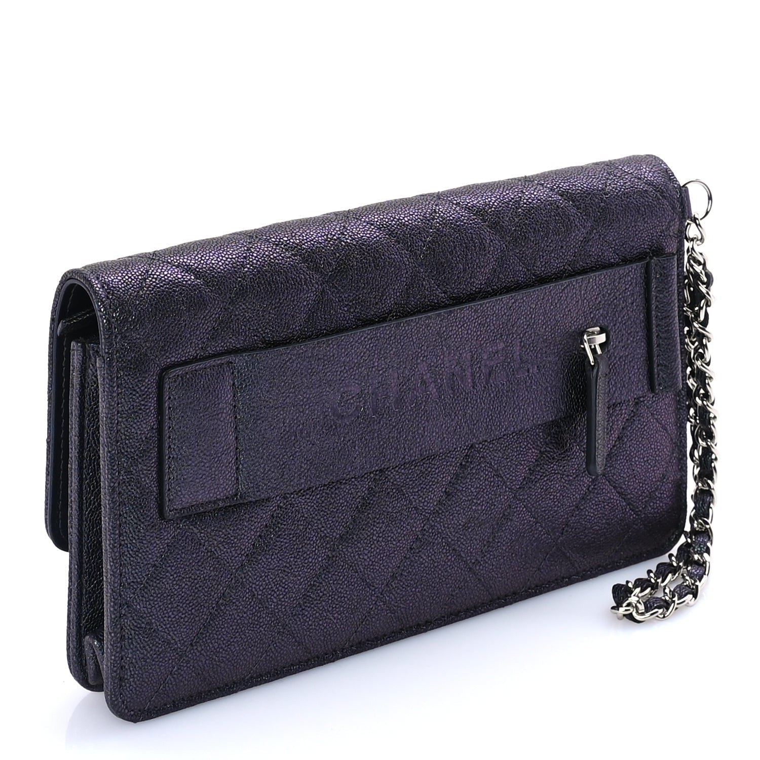 Chanel Iridescent Caviar Quilted Classic Pouch Clutch  Black 2 of 8
