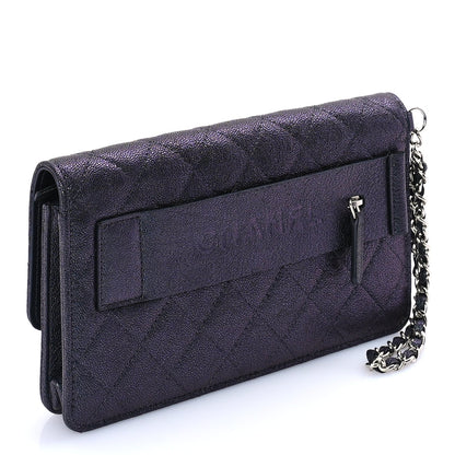 Chanel Iridescent Caviar Quilted Classic Pouch Clutch  Black 2 of 8