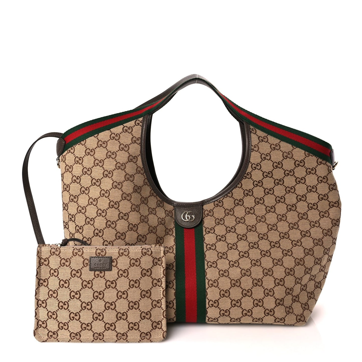 GG Supreme Monogram Web Large Giglio Tote Beige Dark Brown
