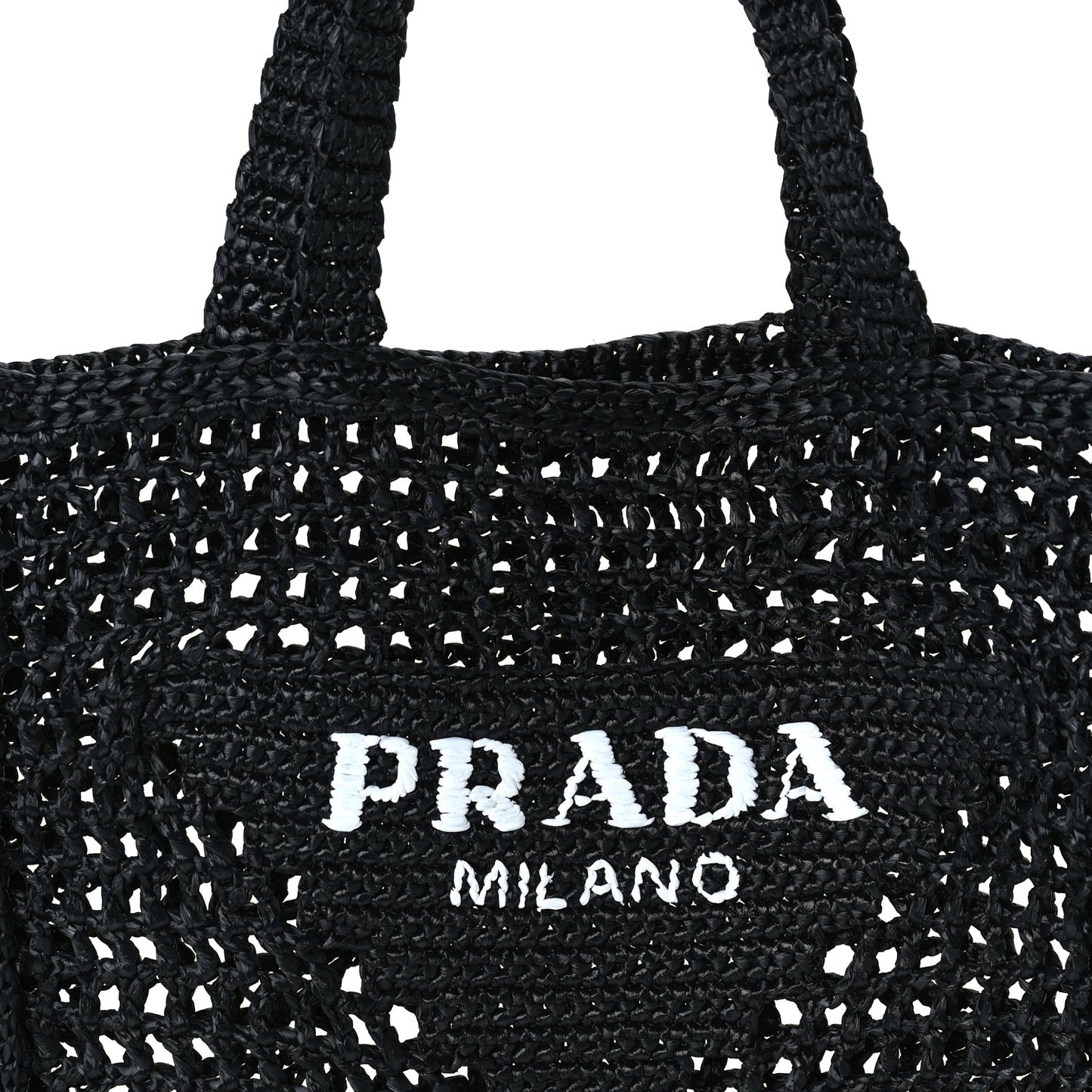 Yarn Raffia Effect Crochet Logo Embroidered Tote Bag  Black