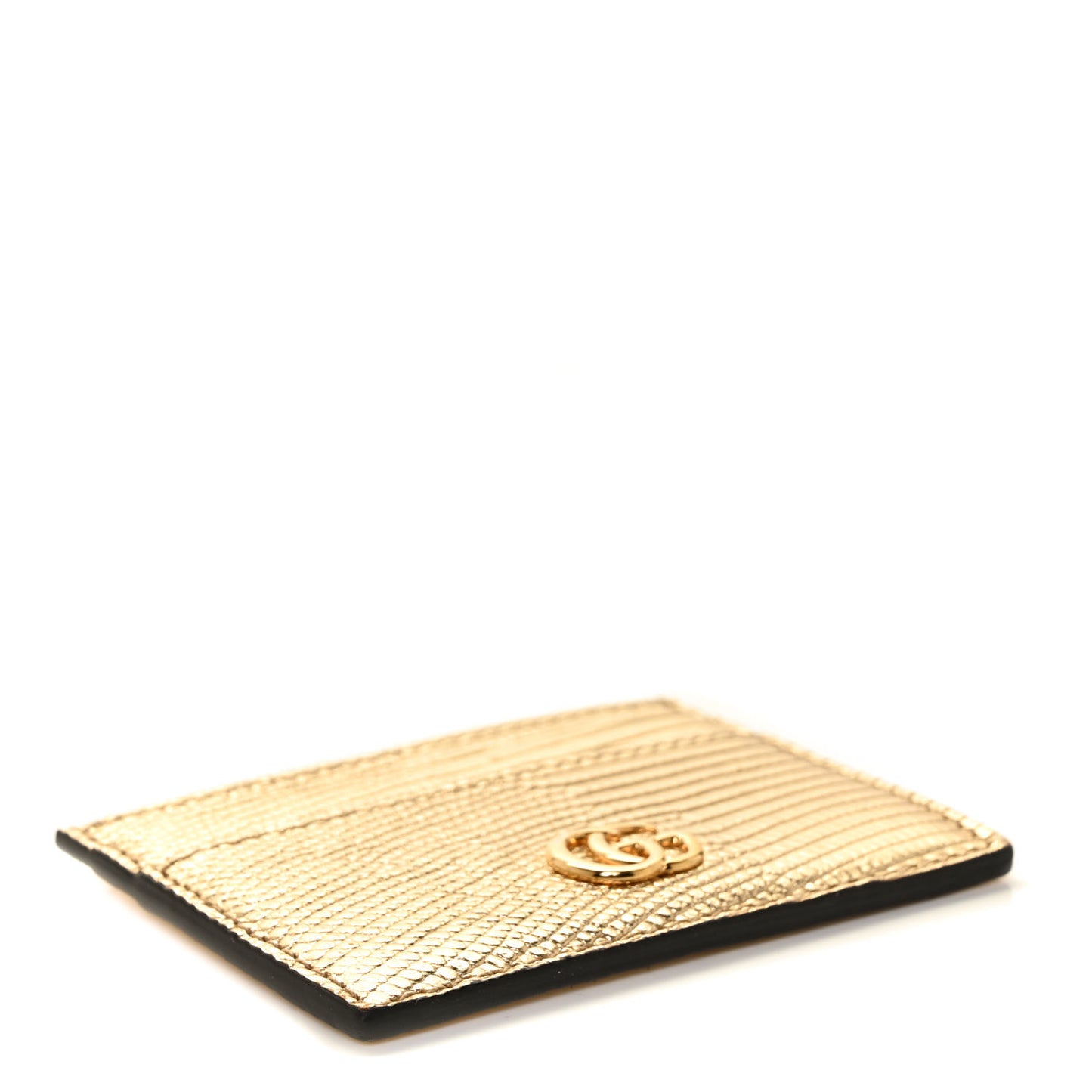 Laminated Lizard GG Marmont Card Holder Gold