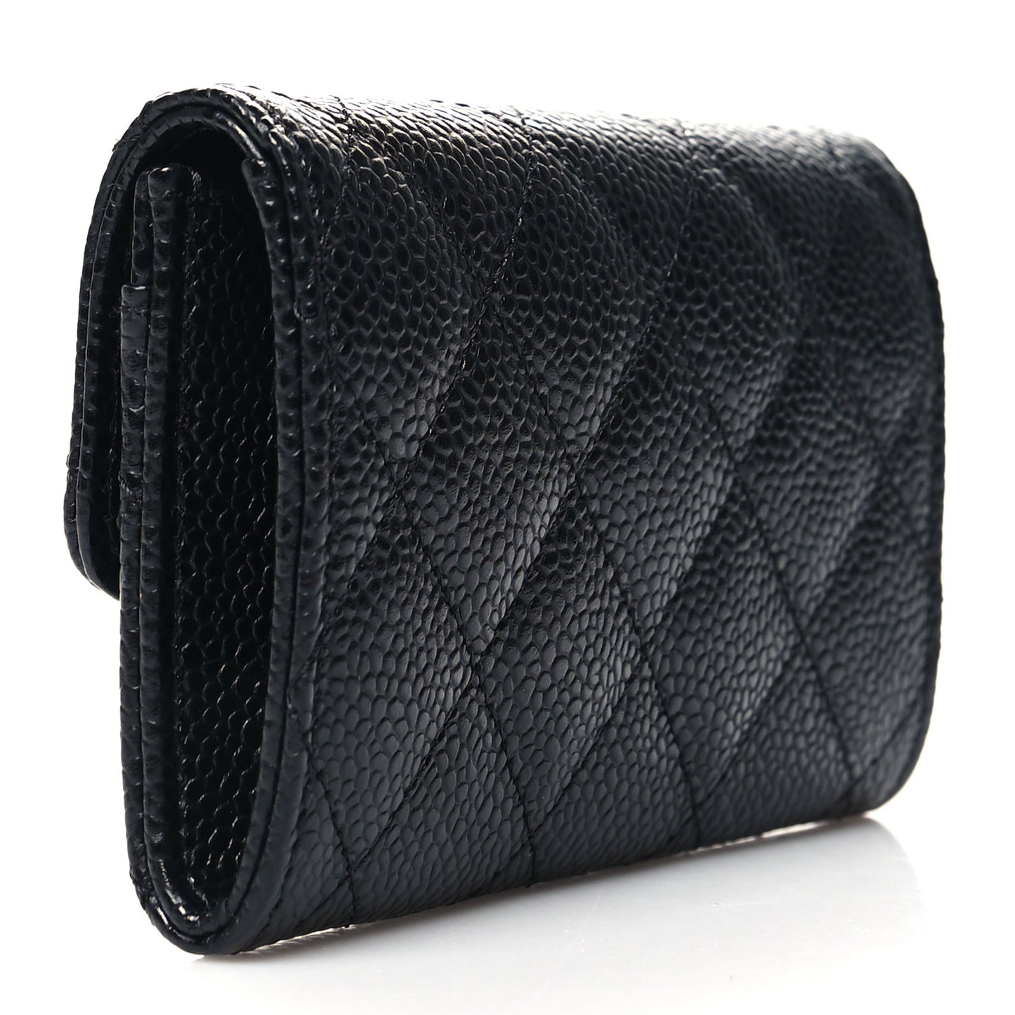 Caviar Quilted Flap Card Holder Black