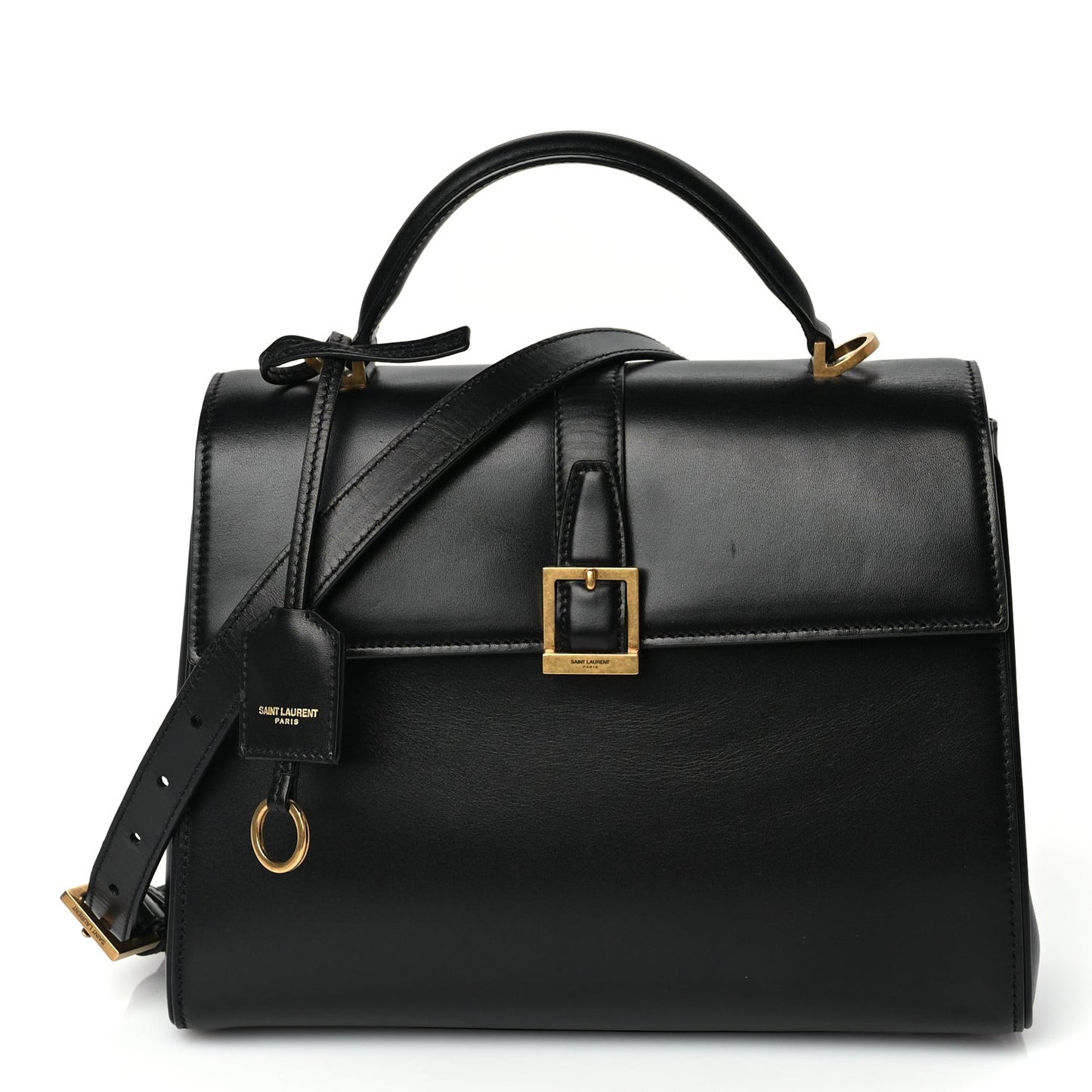 Shiny Calfskin Le Fermoir Top Handle Bag Black