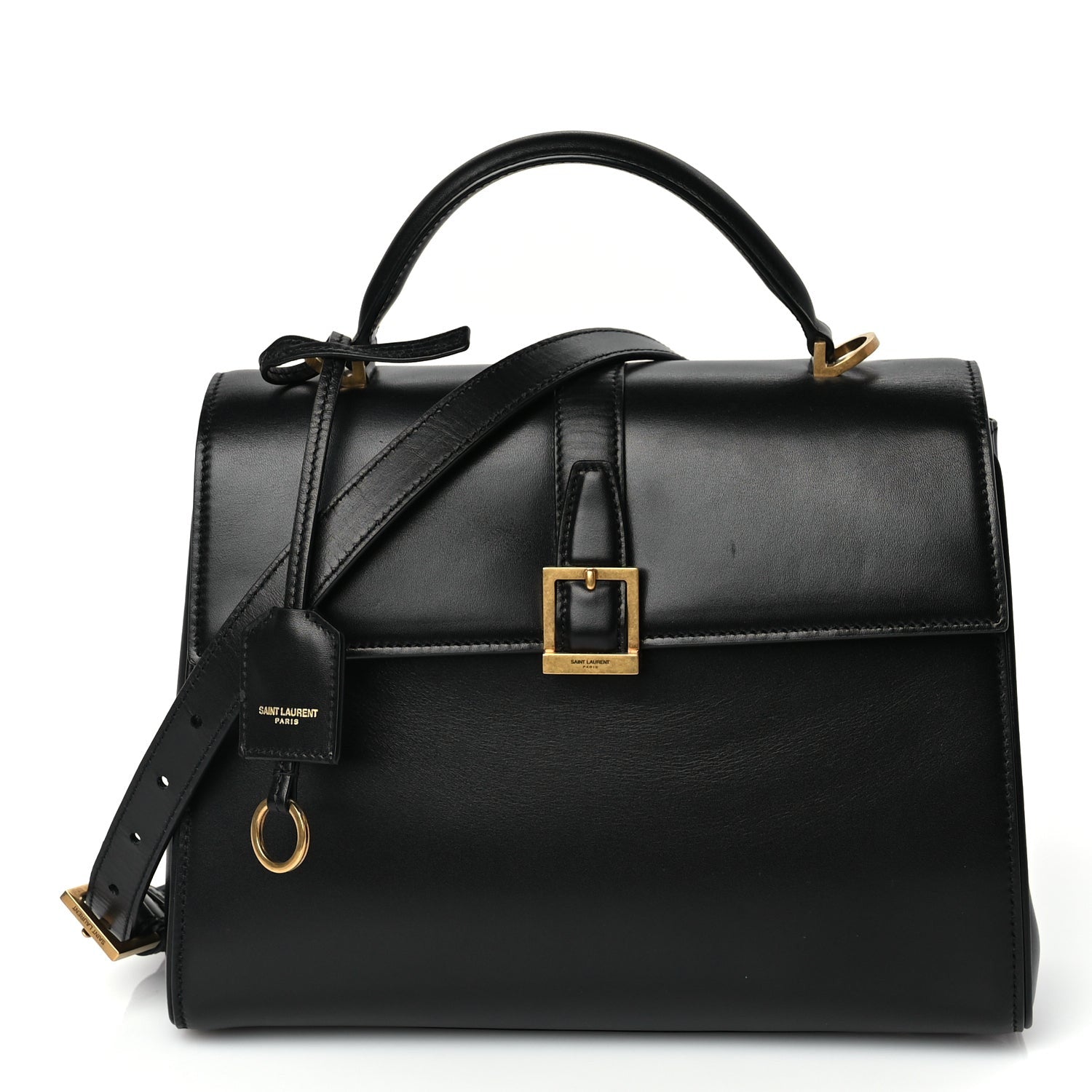 Saint Laurent Shiny Calfskin Le Fermoir Top Handle Bag Black 1 of 8