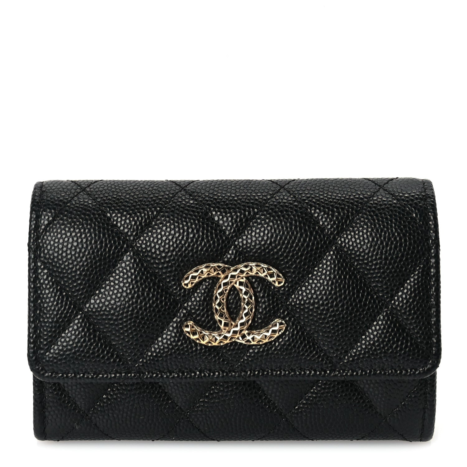 Chanel CHANEL Caviar Metal Perforated Quilted CC Flap Card Holder Black 1 of 9