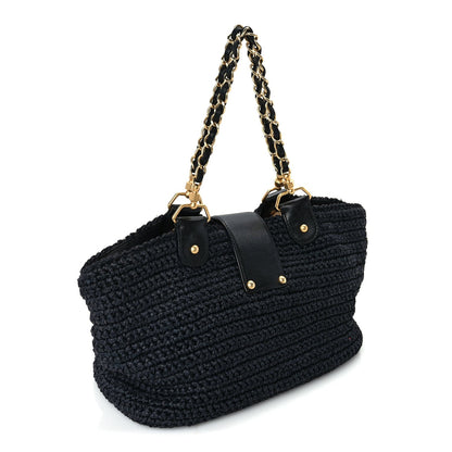 Chanel Straw Raffia Tote Black 2 of 9