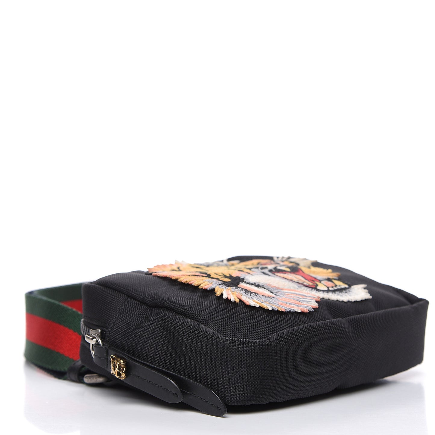 Canvas Web Tiger Embroidered Messenger Bag Black