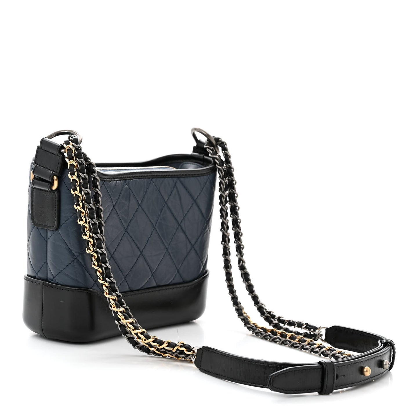 Aged Calfskin Quilted Small Gabrielle Hobo Navy Black