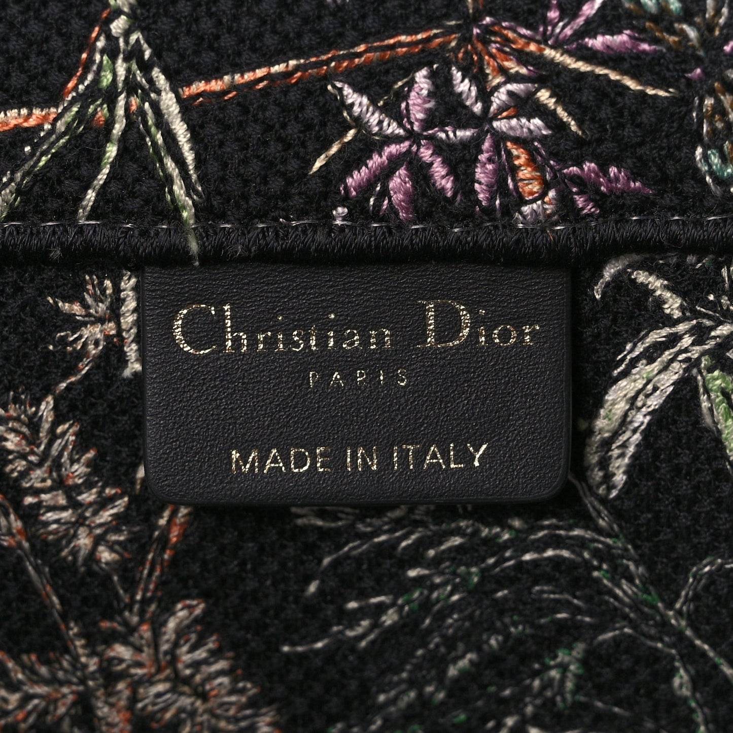 Canvas Embroidered Medium Herbarium Book Tote Black Multicolor