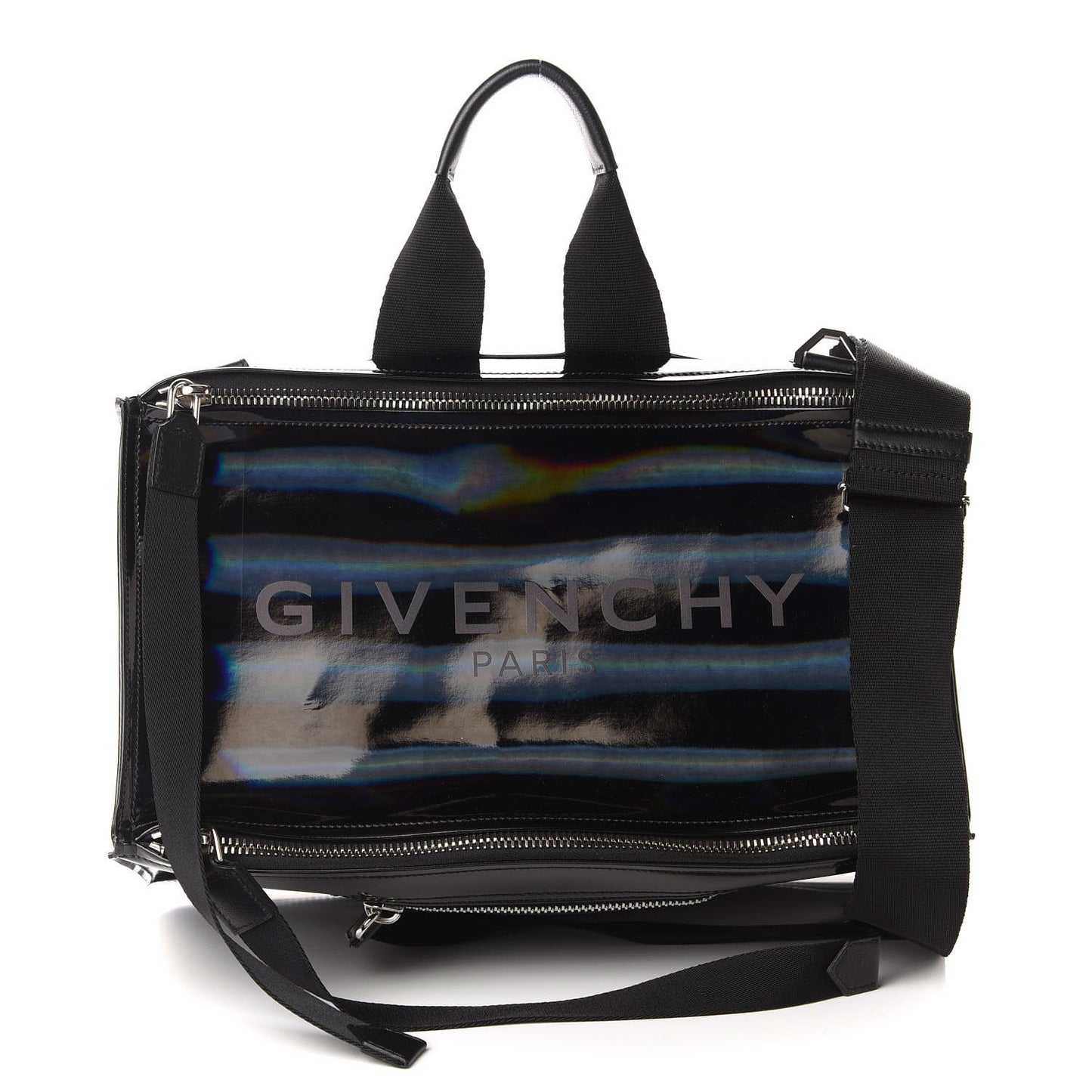 Glossy Iridescent Rubber Large Pandora Bag Black