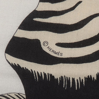 Hermes Cashmere Silk Zebra Pegasus Shawl 140 White Black Naturel 3 of 9