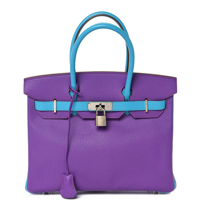 Hermes Chevre Horseshoe Birkin 30 Parme Bleu Aztec 1 of 35