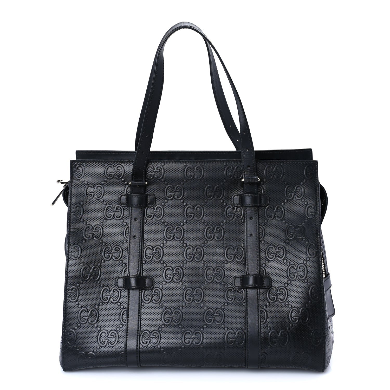 Gucci Calfskin GG Tennis Embossed Tote Bag Black 1 of 8