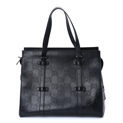 Gucci Calfskin GG Tennis Embossed Tote Bag Black 1 of 8