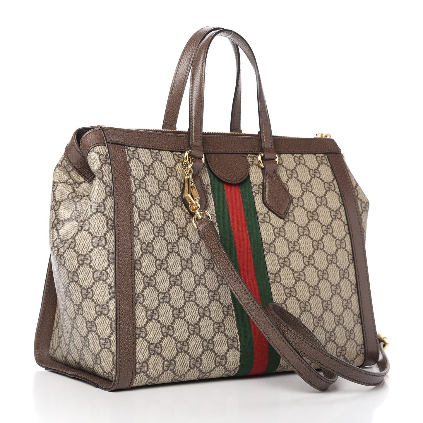 GG Supreme Monogram Web Medium Ophidia Tote Bag Brown