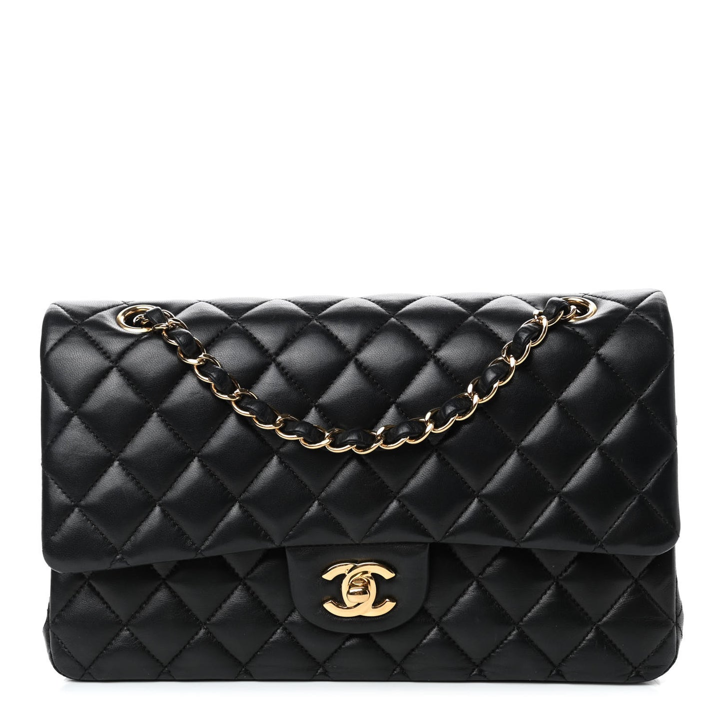 Lambskin Quilted Medium Double Flap Black