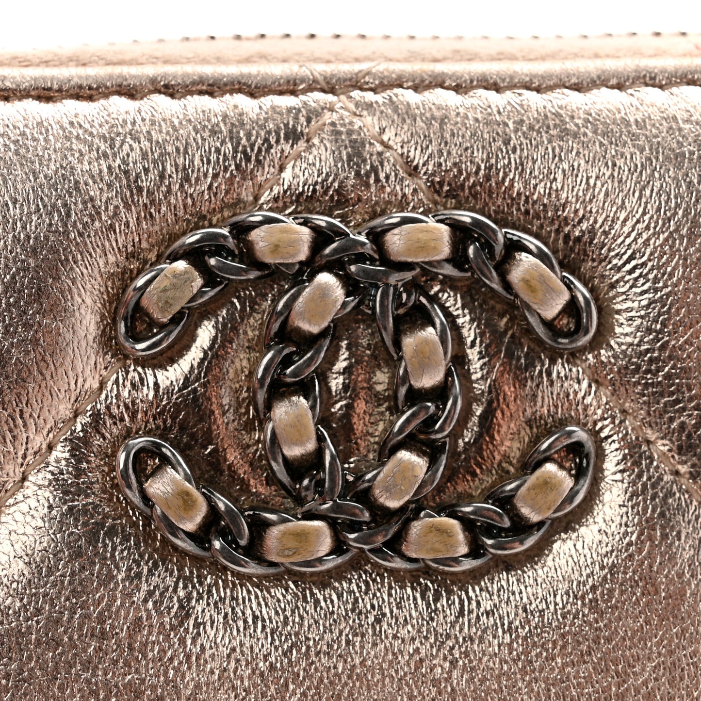 Metallic Lambskin Quilted Chanel 19 Zip Around Coin Purse Wallet Gold