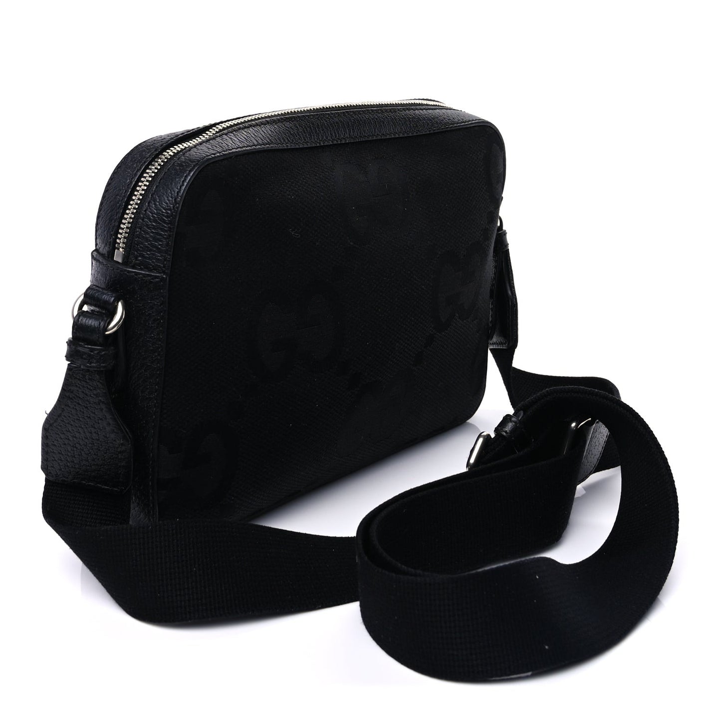 Monogram Jumbo GG Textured Dollar Calfskin Messenger Shoulder Bag  Black