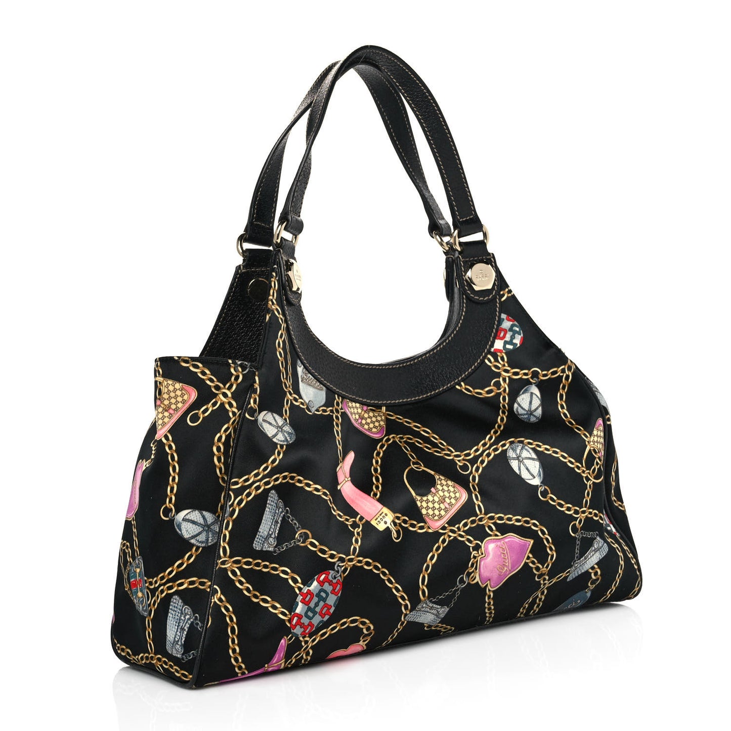 Satin Medium Charmy Shoulder Bag Black Multicolor