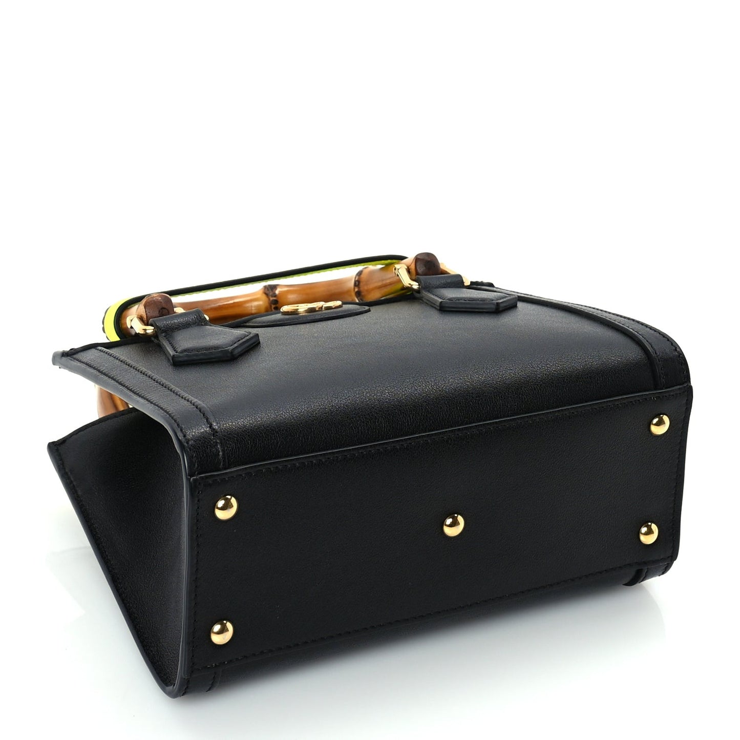 Wonka Grain Calfskin Mini Diana Tote Bag Black Yellow Fluo