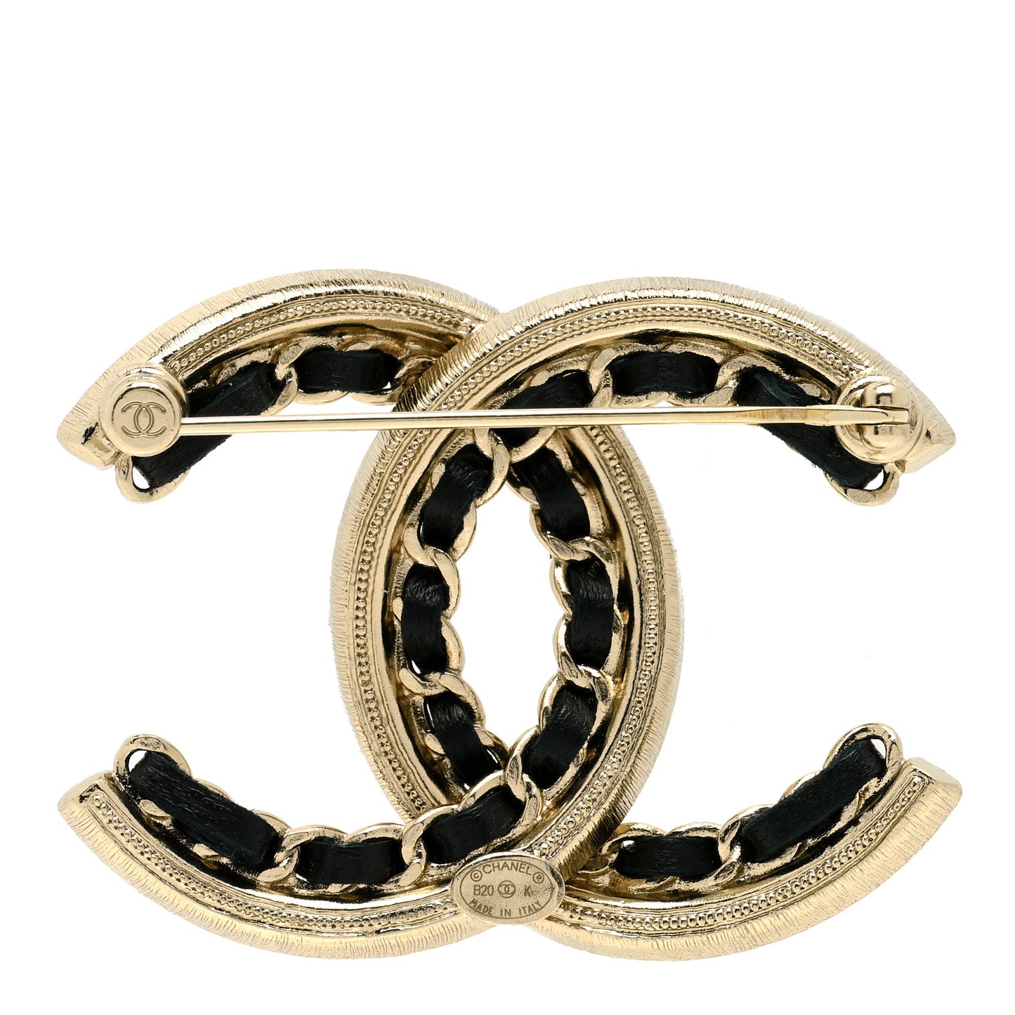 Lambskin Crystal CC Chain Brooch Black Gold