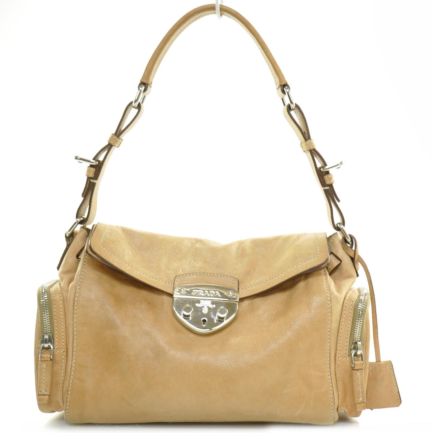 Leather Antic Easy A Foldover Pushlock Flap Shoulder Bag Naturale