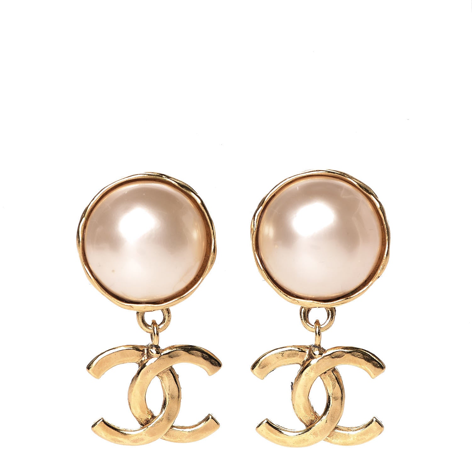 Chanel Pearl CC Dangle Clip On Earrings Gold 1 of 5