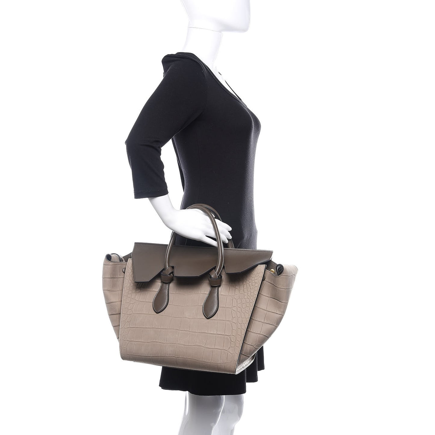 Crocodile Embossed Nubuck Calfskin Small Tie Knot Tote Grey