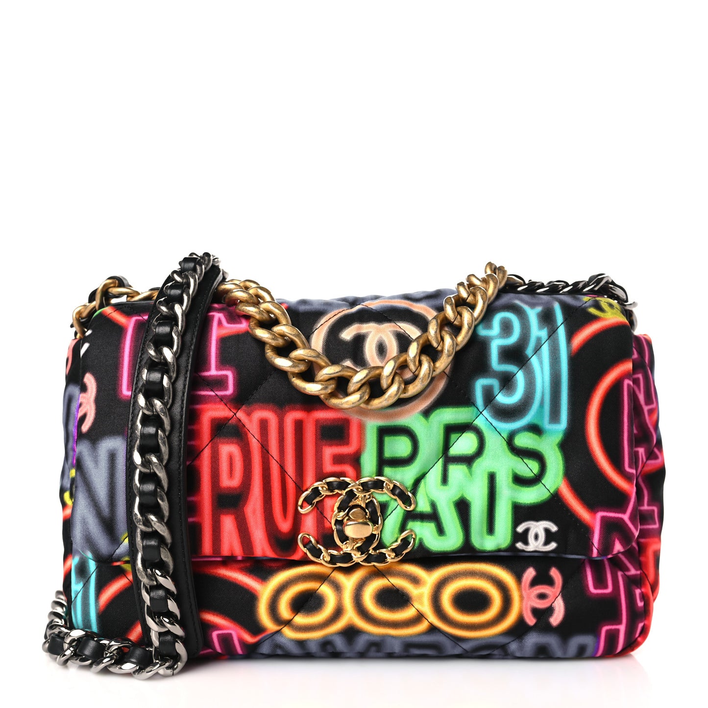 Fabric Printed Medium Chanel 19 Flap Black Multicolor