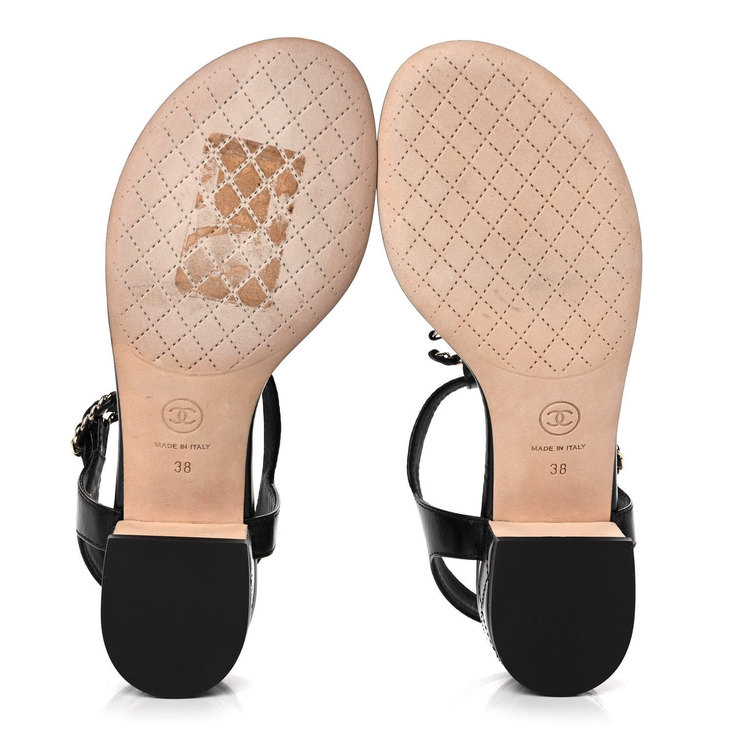Goatskin Chain CC Logo Thong Sandals 38 Black