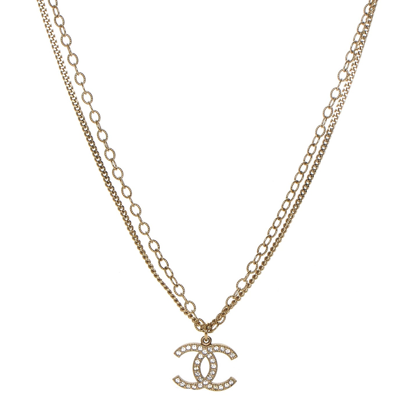 Crystal Double Chain CC Necklace Gold
