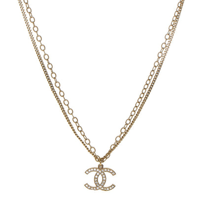 Chanel Crystal Double Chain CC Necklace Gold 1 of 5