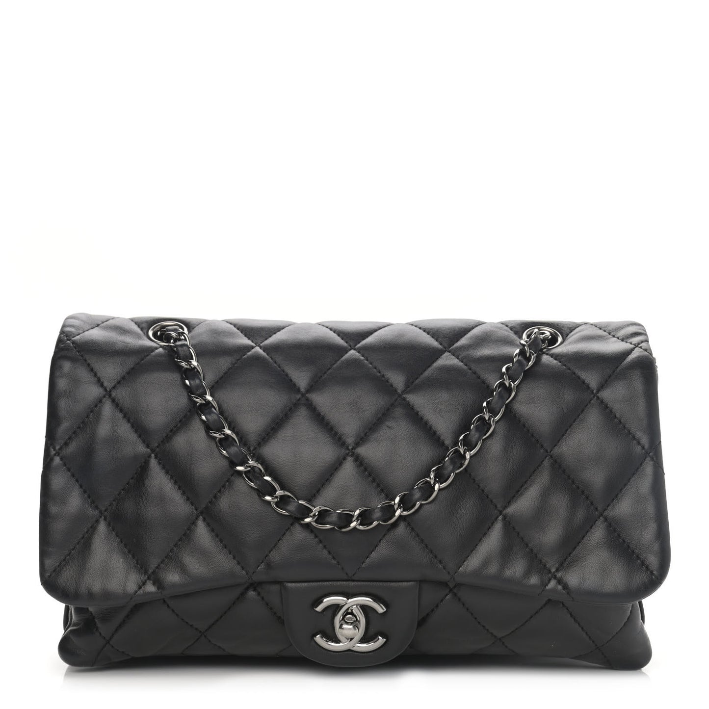 Lambskin Quilted Jumbo 3 Flap Black