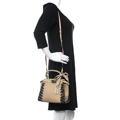 Fendi Nappa Ribbon Lace Up Mini Peekaboo Iconic Satchel Beige 2 of 10