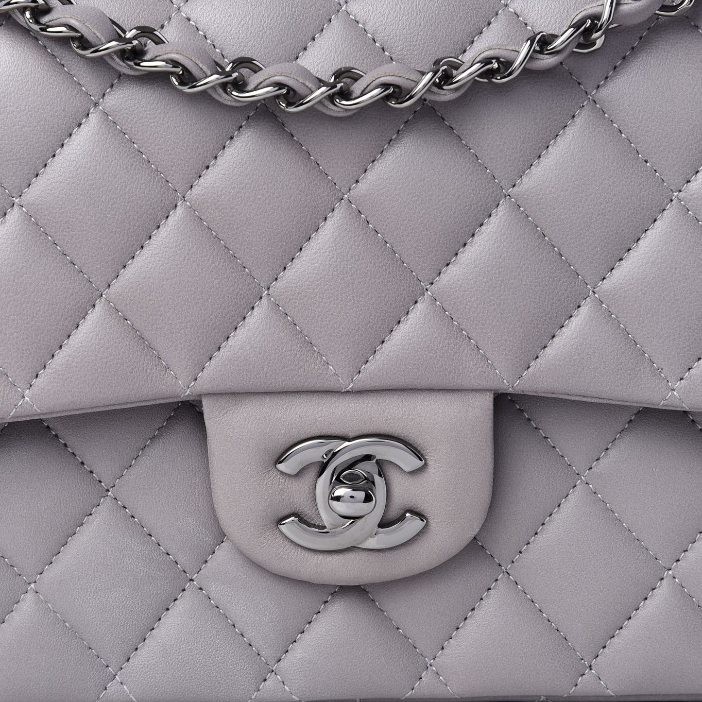 Lambskin Quilted Medium Double Flap Grey