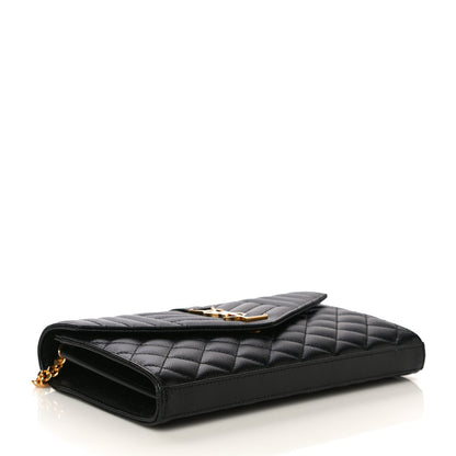 Saint Laurent Grain De Poudre Mixed Matelasse Triquilt Monogram Chain Wallet Black 4 of 11