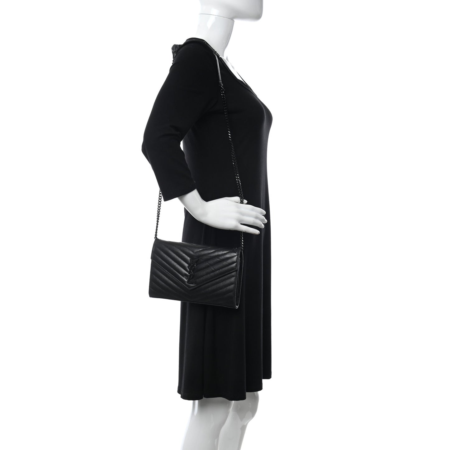 Grain De Poudre Matelasse Chevron Monogram Chain Wallet Black