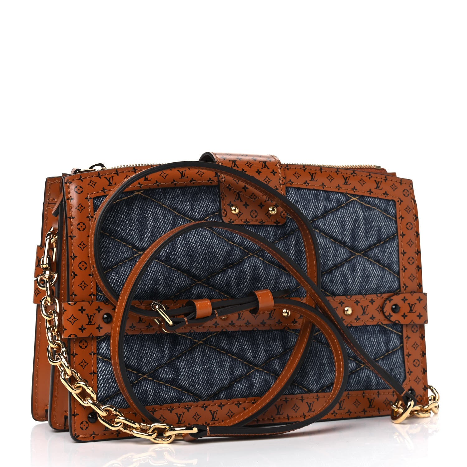 Louis Vuitton Denim Calfskin Malletage Trunk Clutch Light Blue 2 of 7