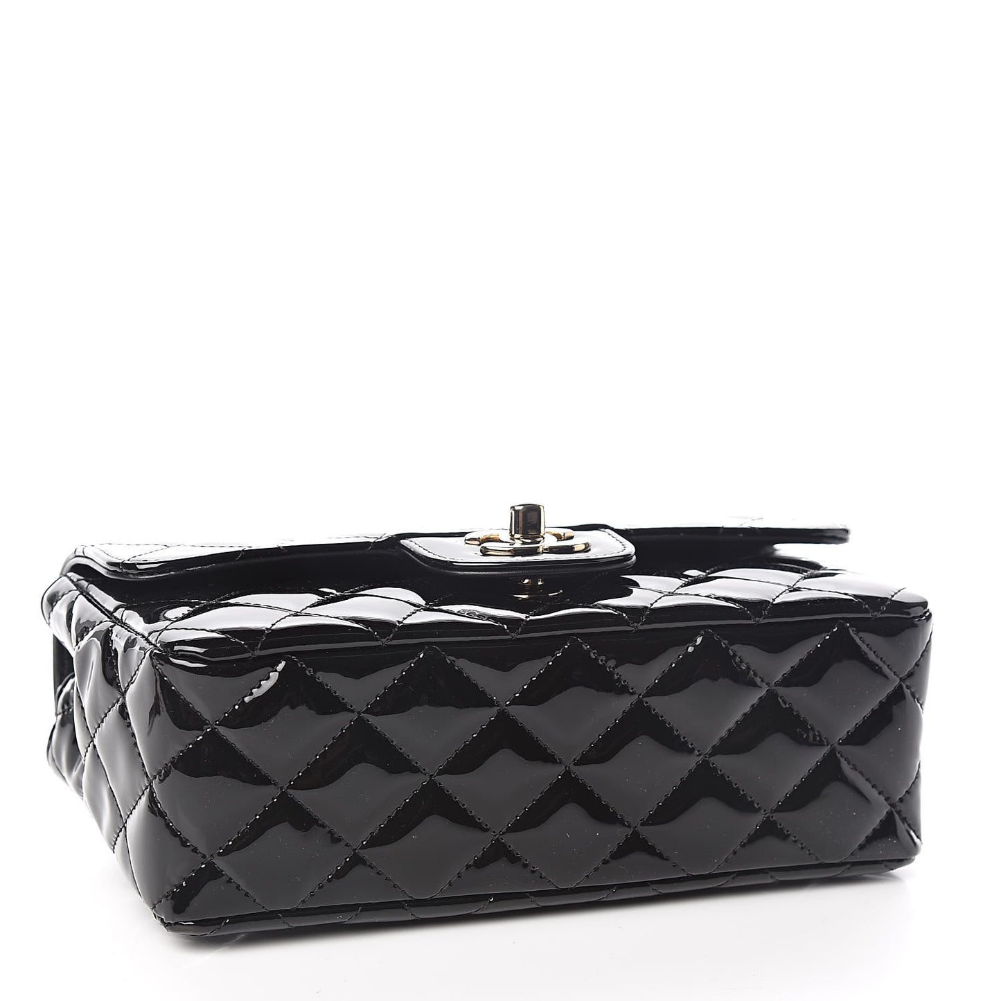 Patent Calfskin Quilted Mini Rectangular Flap Black