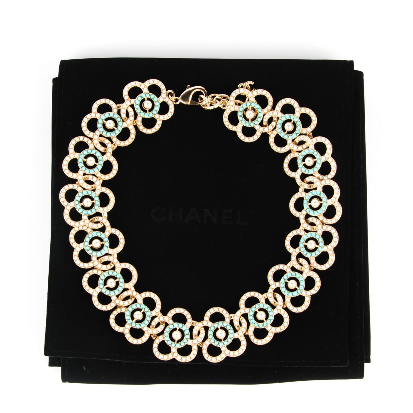 Bead Pearl CC Flower Necklace Gold