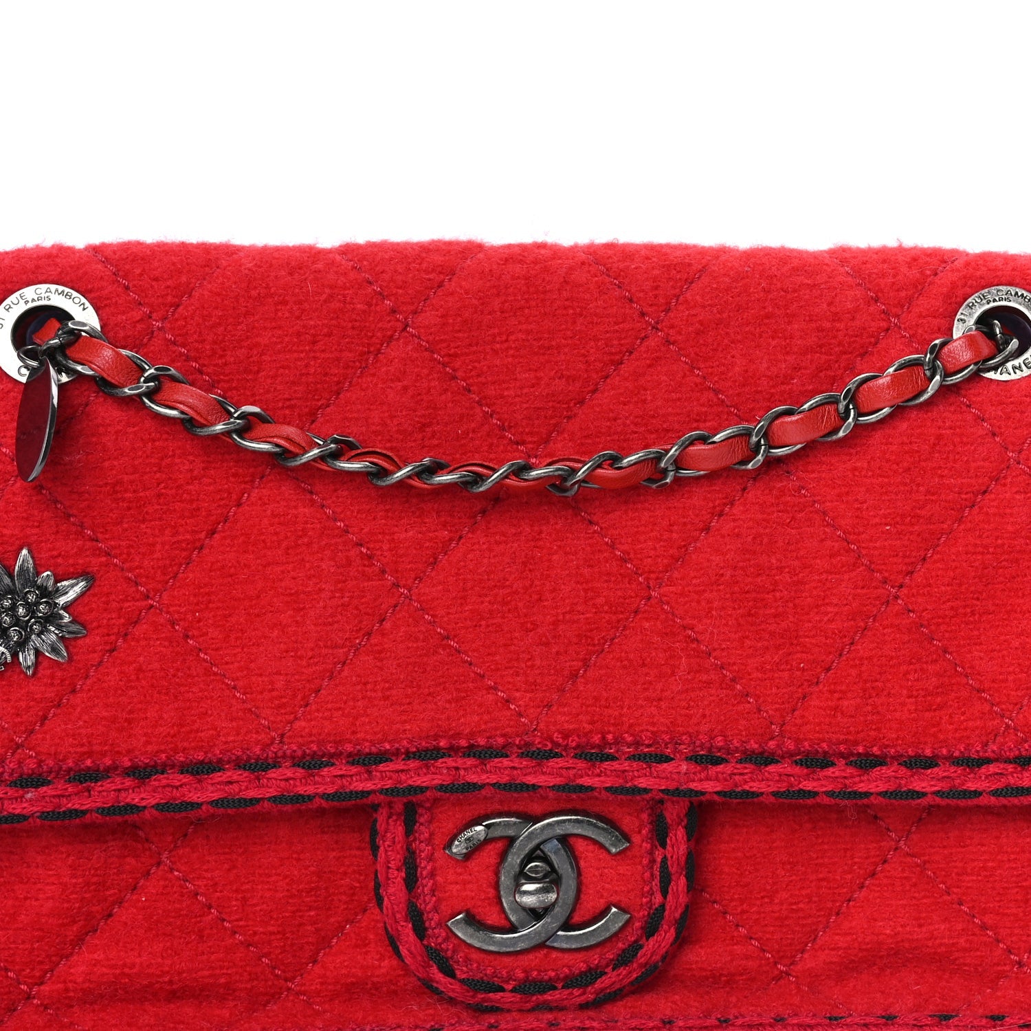 Chanel Wool Quilted Jumbo Edelweiss Single Flap Red 7 of 7