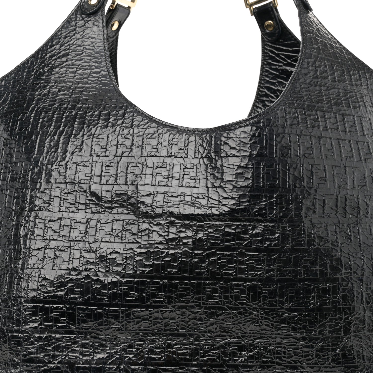 Fendi Crinkled Patent FF Hobo Shoulder Bag Black 8 of 11