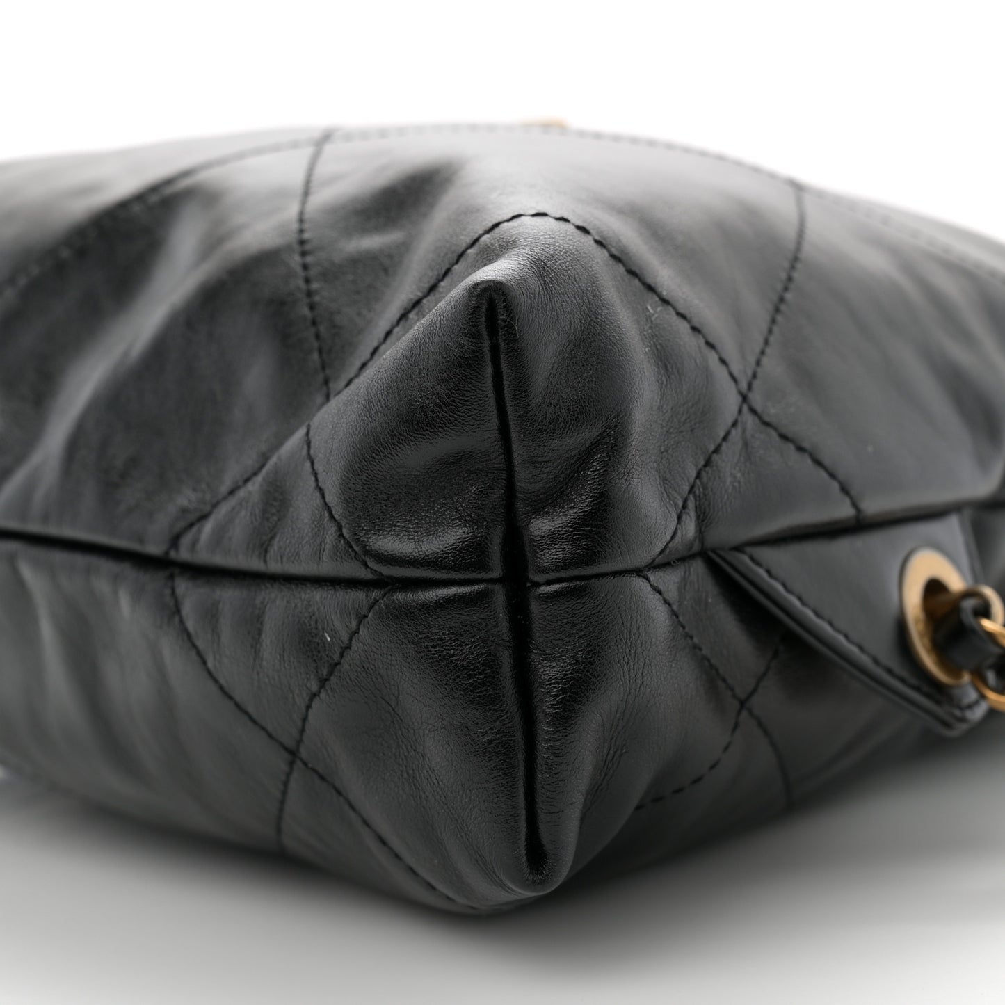 Shiny Calfskin Quilted Chanel 22 Backpack Black