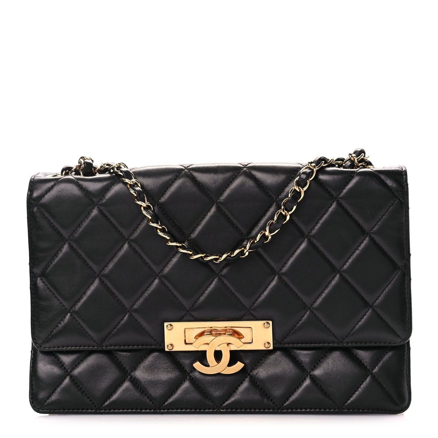 Lambskin Quilted Large Golden Class Flap Black